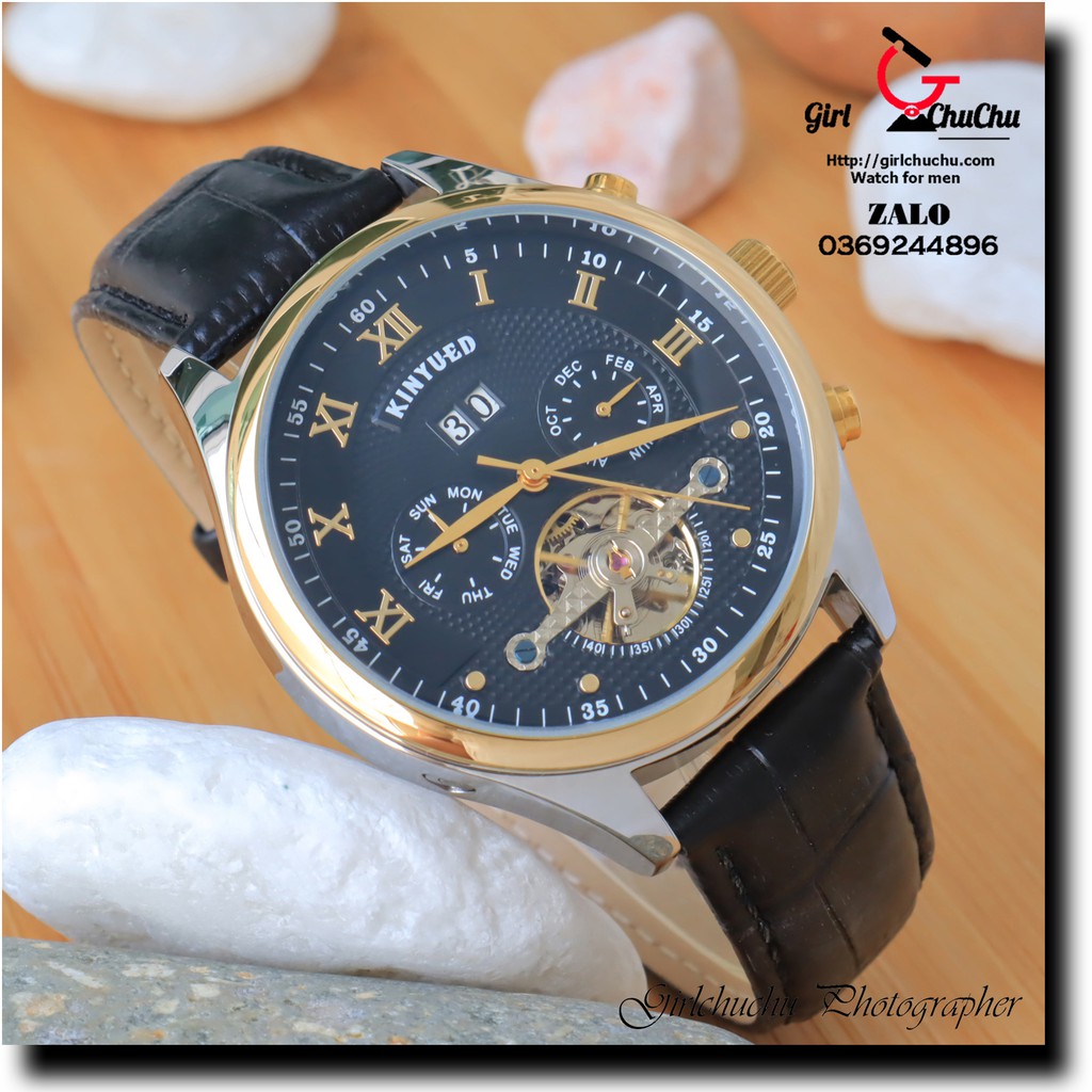 Đồng hồ nam Kinyued thiết kế lộ cơ 2 mặt phong cách thể thao cá tính, dây da xịn mang cực ôm tay