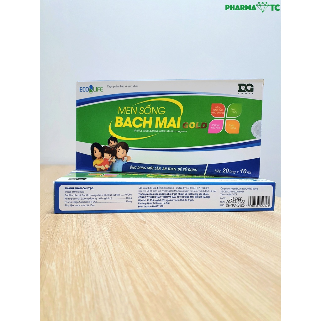 Men sống Bạch Mai Gold, tiêu hóa tốt, tăng đề kháng với Kẽm gluconat - Hộp 20 ống 10ml - PharmaOTC