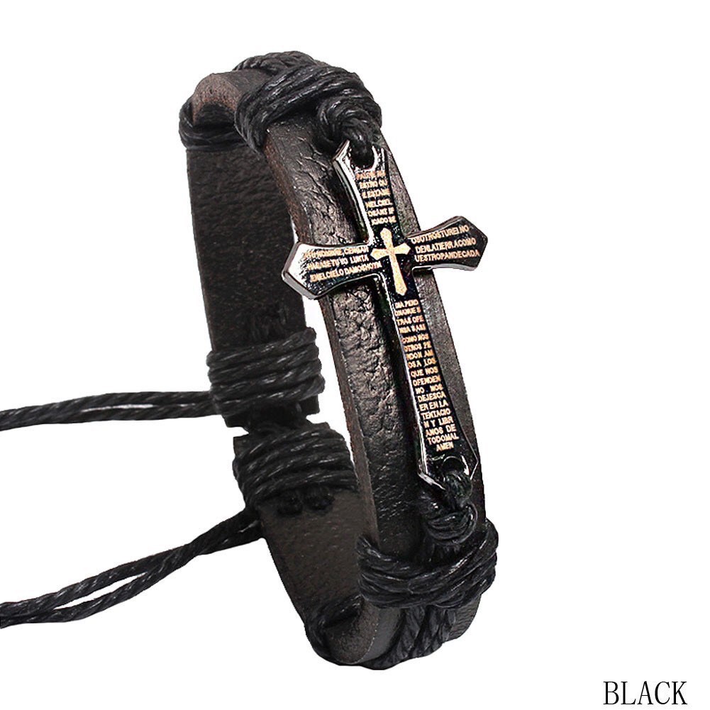 Vòng đeo tay da mặt hình thánh giá phong cách gothic thời trang dành cho cả nam và nữ