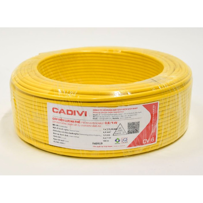 DÂY ĐIỆN CADIVI CV1.0, CV1.5, CV2.5, CV3.5, CV4.5, CV6.0 (CUỘN 100M)