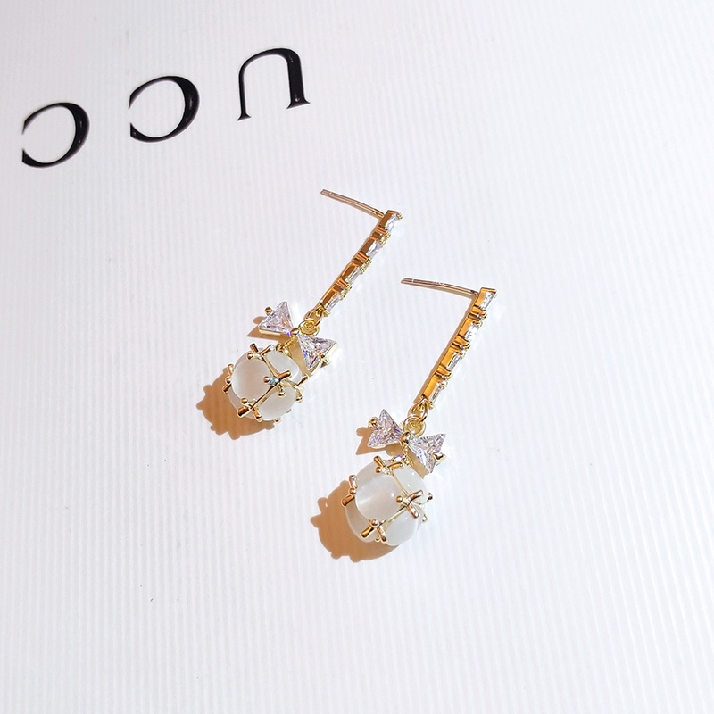 [Jiudolan] Khuyên Tai Mặt Nơ Đính Đá Opal Dễ Thương Cho Nữ