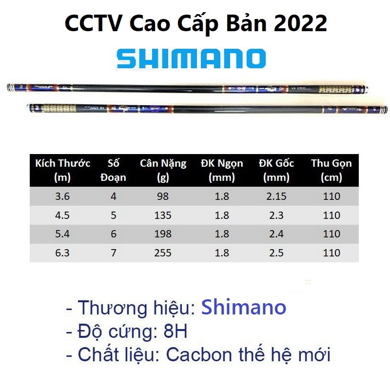 Cần câu tay 8H SHIMANO CCTV cao cấp cacbon bản 2022