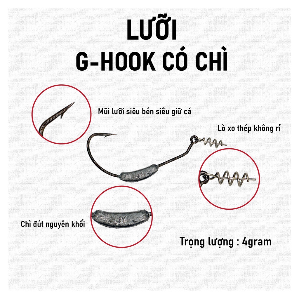 LƯỠI G-HOOK CÓ CHÌ - LƯỠI CÂU CÁ MỒI MỀM