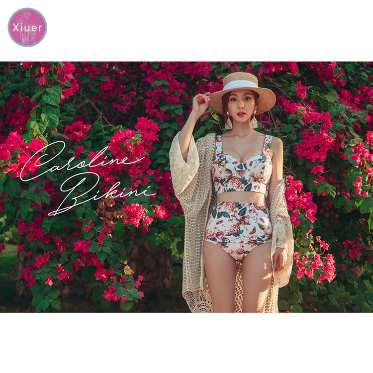 Bikini lưng cao gợi cảm, áo tắm hoa đeo chéo, vải cao cấp, có ngực xốp, đồ đi biển Y07 | BigBuy360 - bigbuy360.vn