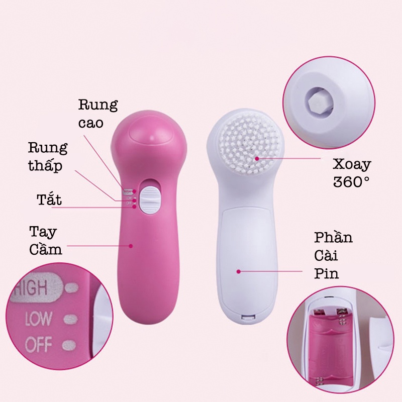 Máy Rửa Mặt Massage Sạch Sâu 5in1 Cao Cấp Kèm 5 Đầu Thay Thế Tiện Dụng, Giúp Rửa Sạch Mặt Và Làm Đẹp Da Hiệu Quả - G38