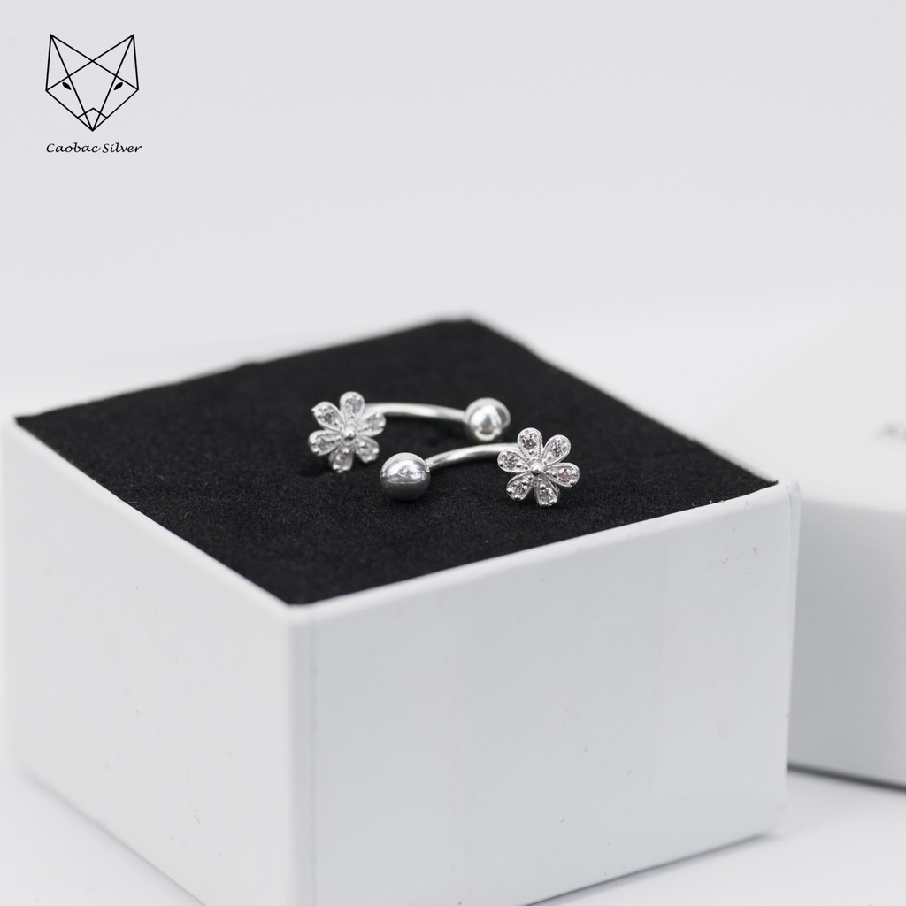 Bông Tai Bạc Ta CaoBac Jewellery Cho Nữ Đính Đá Thiết Kế Hình Hoa Đá Chốt Bi Cong Xoắn