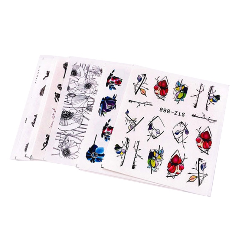 Set 14 Tờ Nhãn Dán Họa Tiết Hoa / Động Vật Vintage Trang Trí Móng Nghệ Thuật