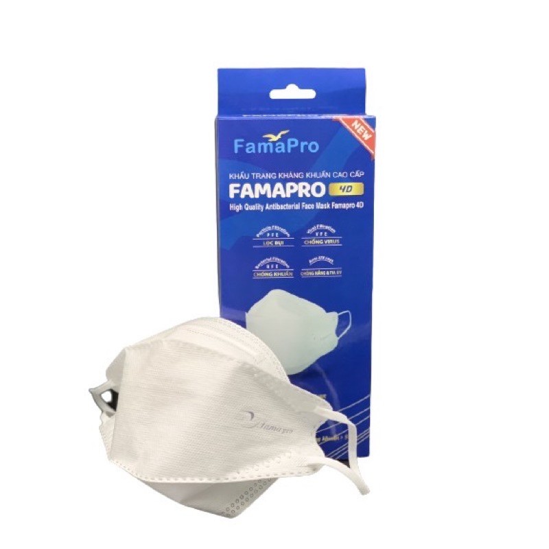 [Màu Trắng] - Hộp khẩu trang y tế cao cấp kháng khuẩn 3 lớp Famapro 4D hàng chính hãng dạng hộp ( 10 cái /hộp )