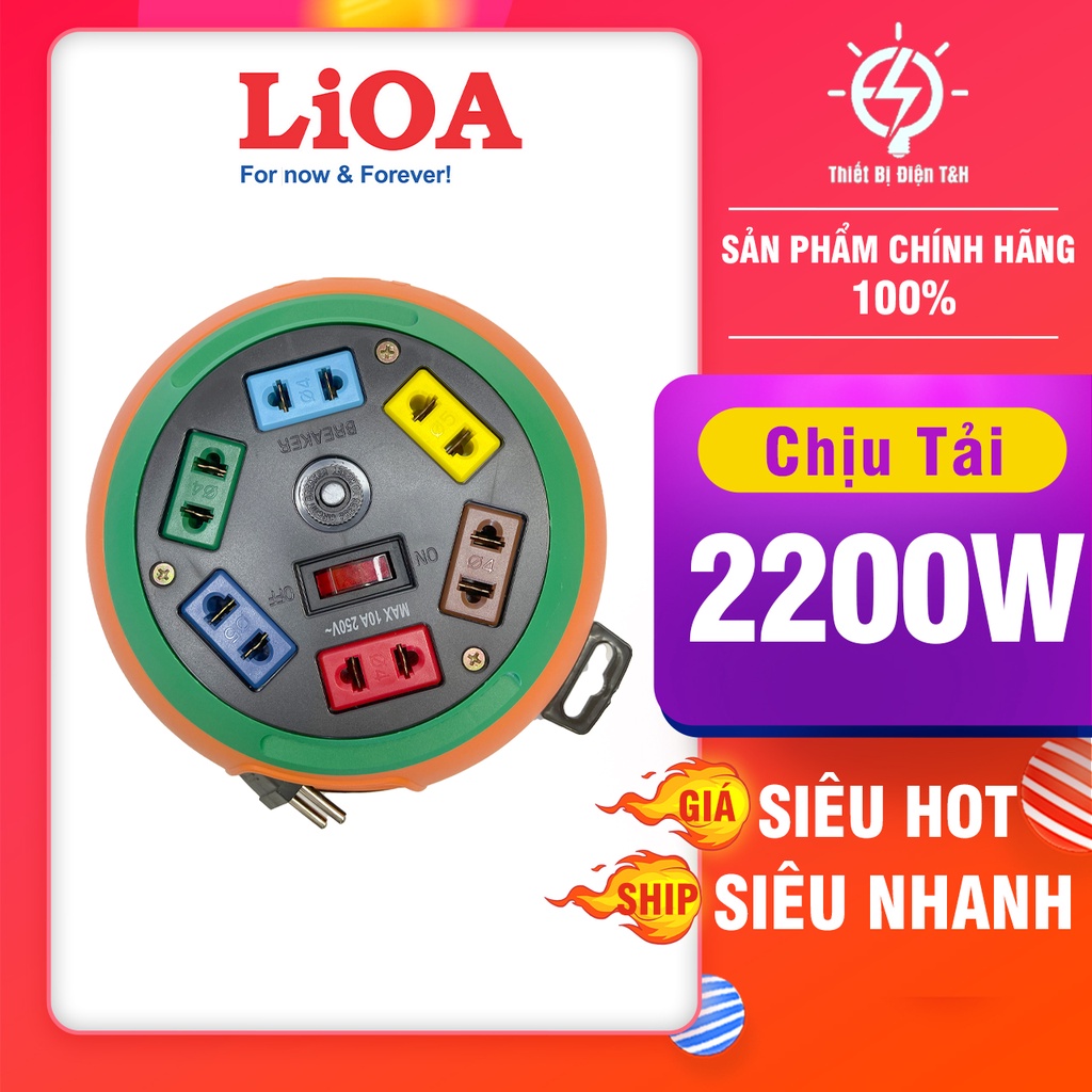Ổ cắm điện tròn kéo dài đĩa bay LIOA, 6 ổ cắm, 1 công tắc, dây dài 10M, DB10-2-10A