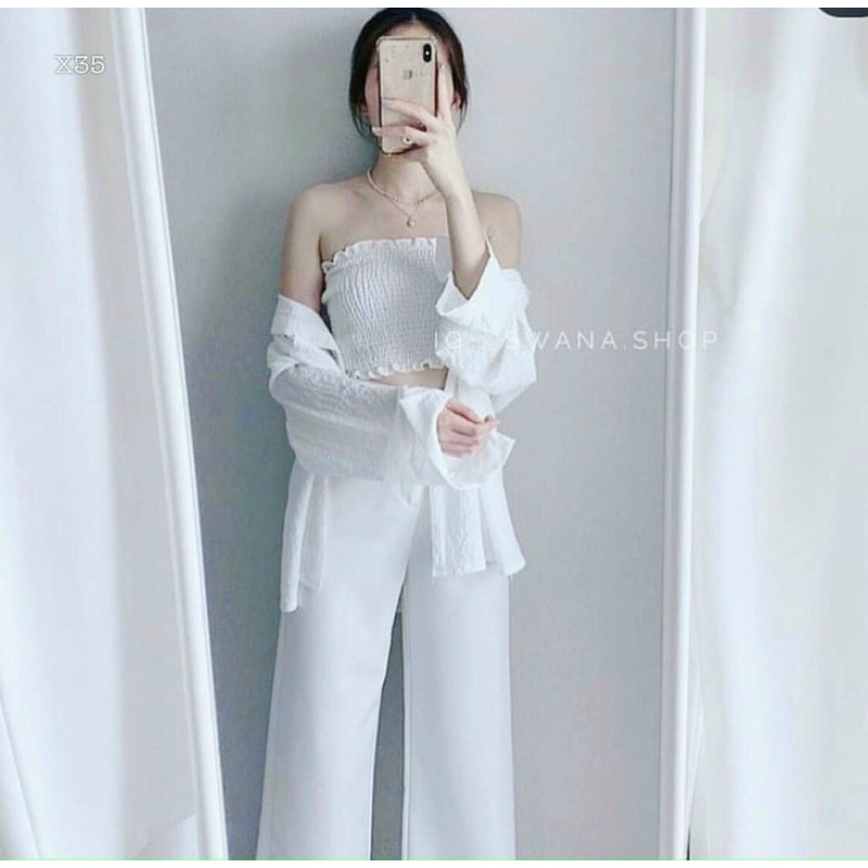 Áo ống bo chun màu đen trắng (ảnh thật )