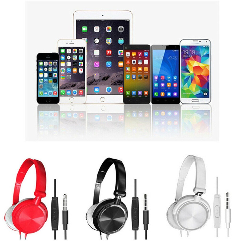 DJ Bass Headphone Headset With Mic 3.5mm Wired Over Ear Stereo Earphone Foldable