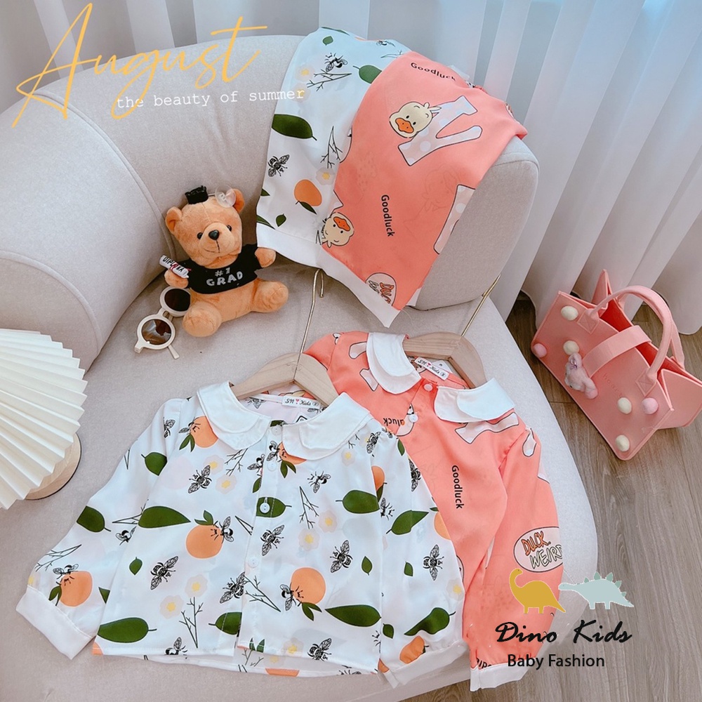 Pijama cho bé, pijama lụa satin cổ 2 tầng bèo nhiều hình dễ thương cho bé gái 20-35kg