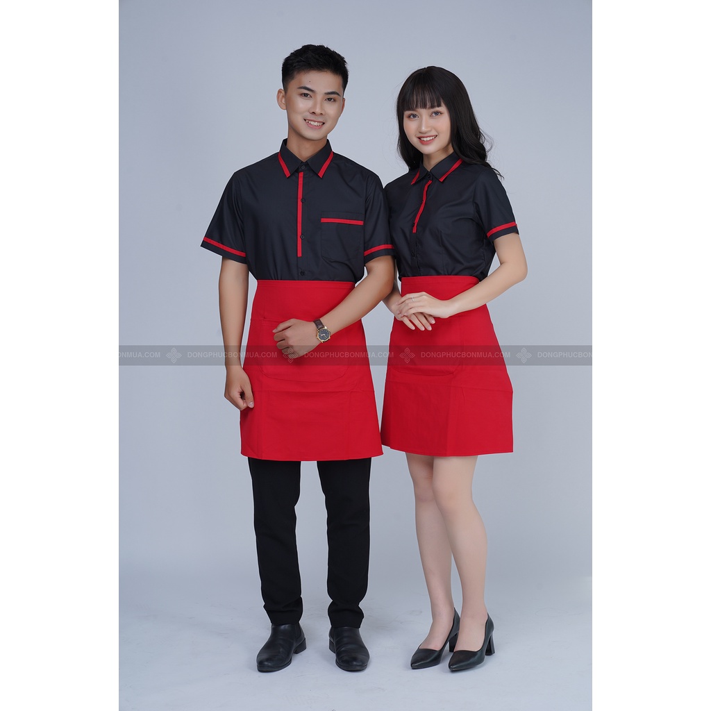 Tạp dề ngắn nửa người - Màu đỏ trơn, chất liệu kaki dày dặn, lên dáng đẹp - Tạp dề phục vụ cho nam, nữ - Giá tốt