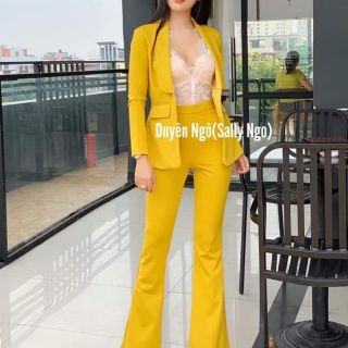 sét áo khoác vest kèm bra quần tây ống loe