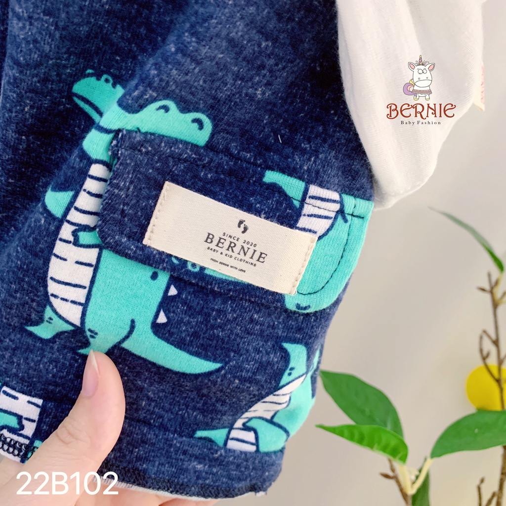 Bộ cotton cộc tay quần đùi hoạ tiết khủng long cho bé trai, bộ thun mềm mát mùa hè