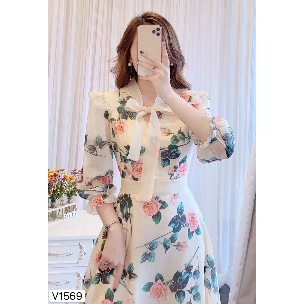 [Mã FAGREEN1505 giảm tới 30K đơn 99K] Váy hoa dài tay V1569 - Đẹp Shop DVC - Kèm ảnh thật trải sàn do shop tự chụp | BigBuy360 - bigbuy360.vn