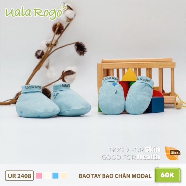 Set bao tay chân cho bé trai bé gái Uala rogo vải Modal Fabric 4 màu xinh xắn UR2408