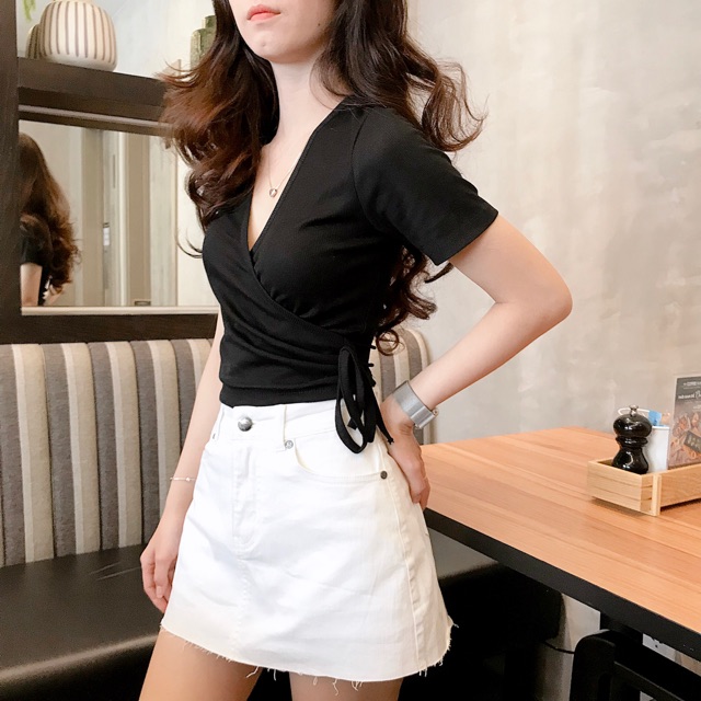 Áo thun nữ đẹp thiết kế DONNA chính hãng buộc nơ một bên xinh xắn