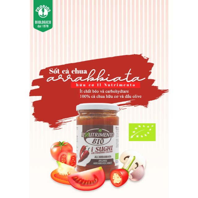 Sốt cà chua Arrabbiata hữu cơ IL Nutrimento 280g Organic Arrabbiata Sauces
