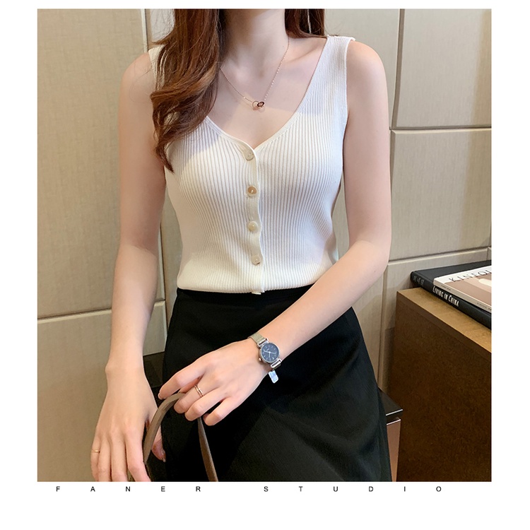 SUXI Áo Dệt Kim Hai Dây Cổ Chữ V Màu Sắc Vintage Dễ Phối Đồ Thời Trang Cho Nữ