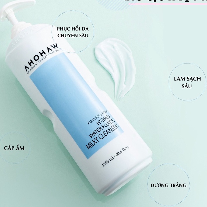 Sữa tẩy trang Ahohaw 3 in 1 Cấp ẩm mịn da Hybrid Water Fluide Milky Cleanser 1200ml