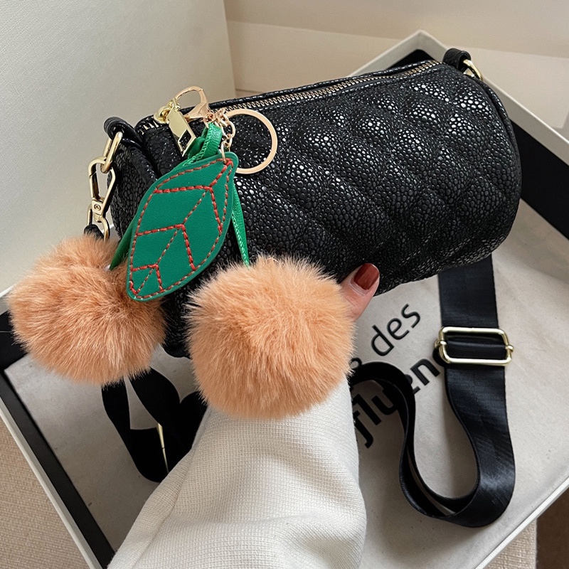 Túi Đeo Vai Hình Trụ Họa Tiết Hình Thoi Đơn Giản Cho Nữ