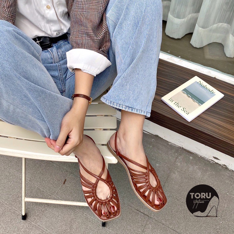 Sandal quai hậu nữ dây rọ vintage