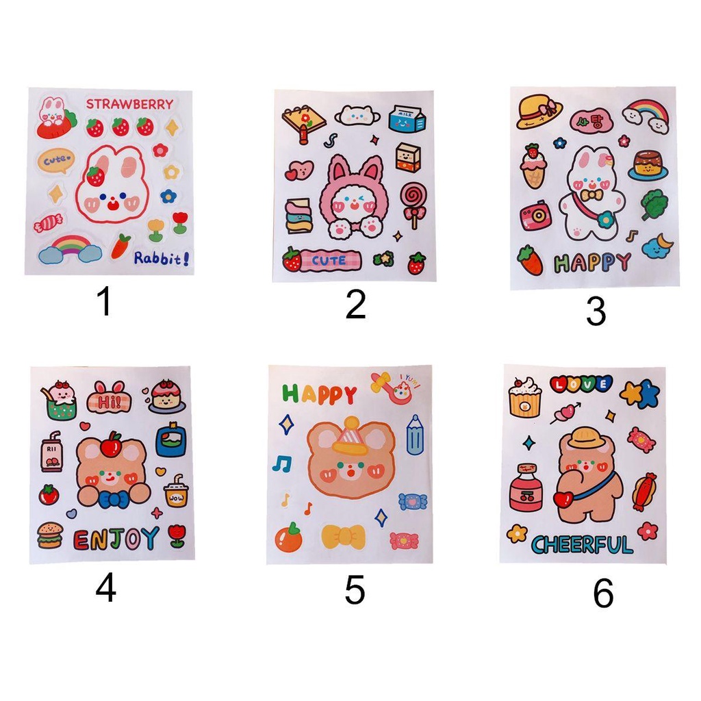 1 Tấm Sticker Hoạt Hình Dán Cốc Nước Trang Trí Sổ Tay DIY