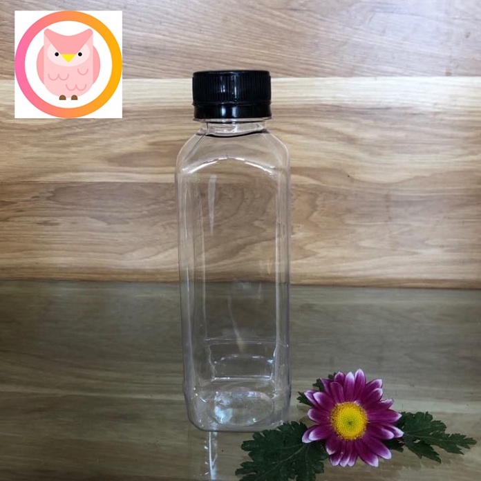 set 100 chai nhựa vuông nắp đen làm trà thái, trà sữa kèm nắp dung tích 330ml