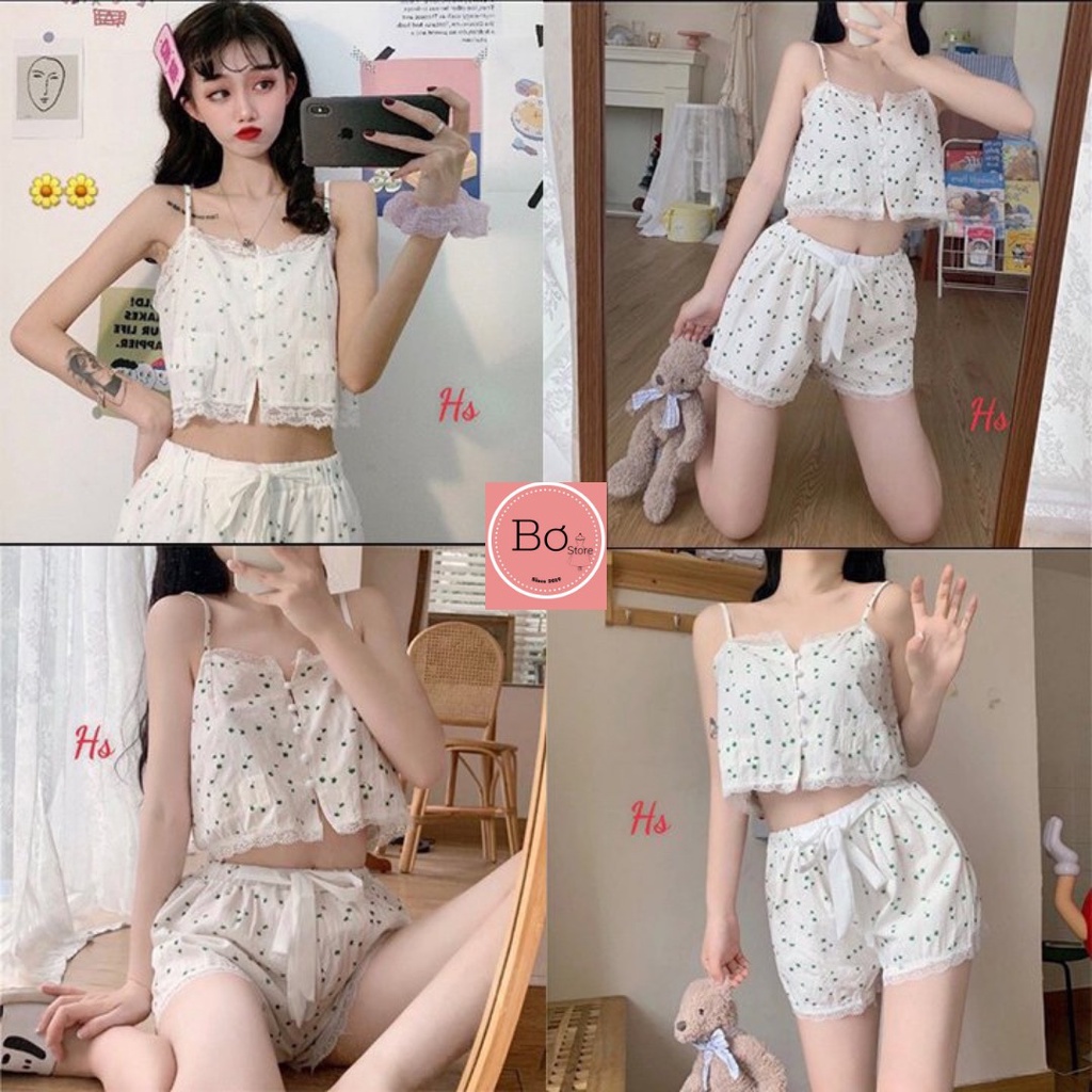 [Có Video Và Ảnh Thật] Bộ Đùi Ngủ Hoa Nhí Nơ Quần Chất Liệu Von Lụa Bơ Store