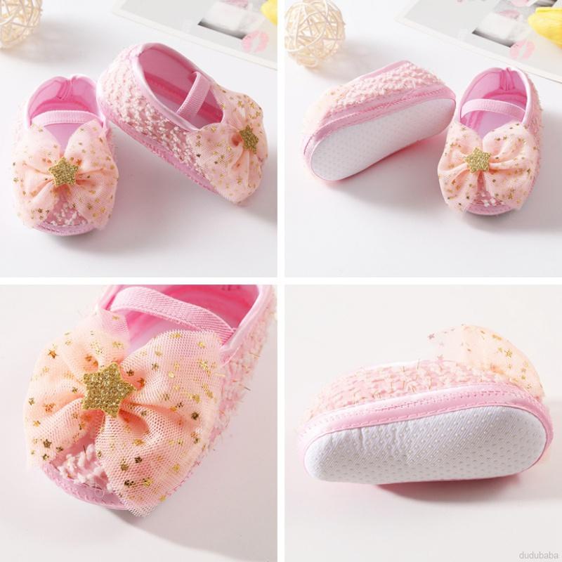 Set 2 món đôi giày công chúa bít mũi đính nơ cho bé gái sơ sinh 0-18 tháng tuổi