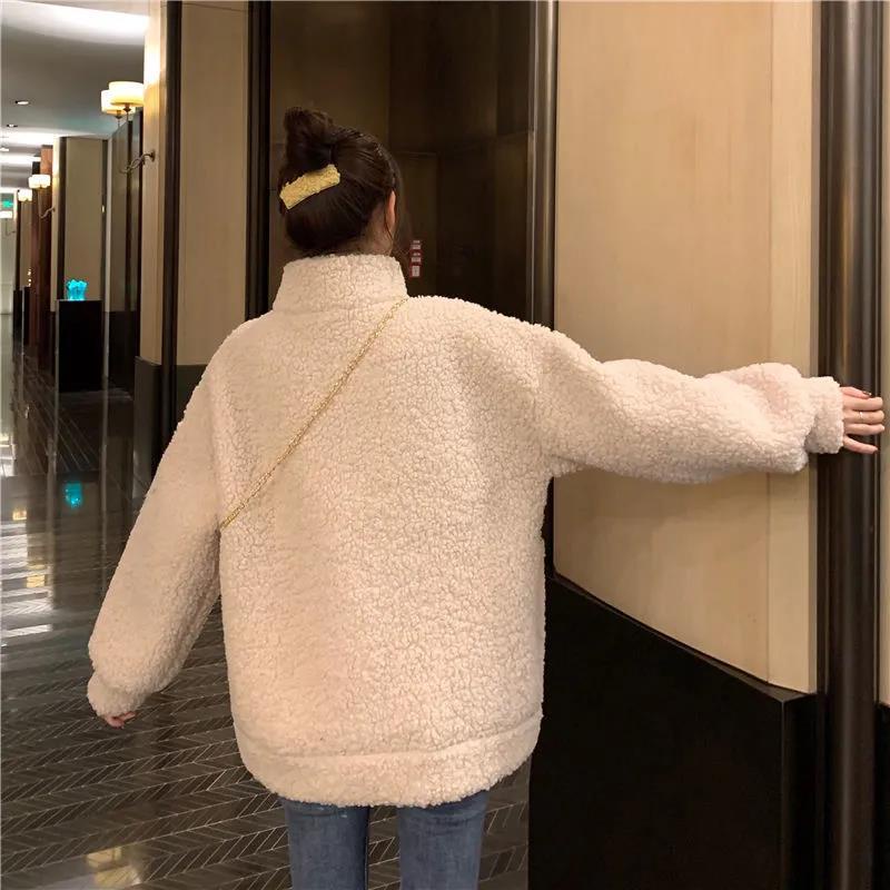 Áo khoác IELGY chất liệu lông cừu cashmere giả dáng rộng phong cách Hàn Quốc dành cho nữ