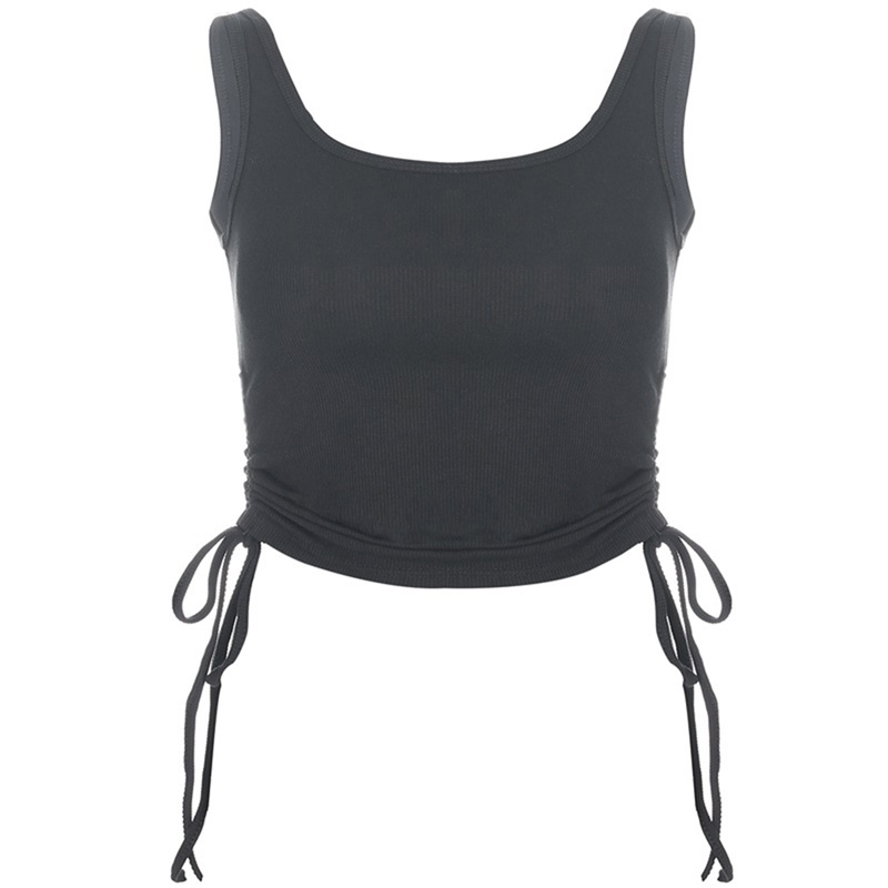 Áo Croptop Dệt Kim Sát Nách Thiết Kế Dây Rút Quyến Rũ