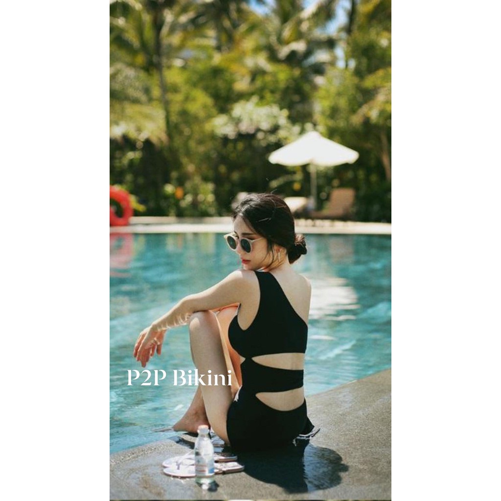 P2P BIKINI - Đồ bơi một mảnh lệch vai, thắt eo - Đen - MN350M_LV