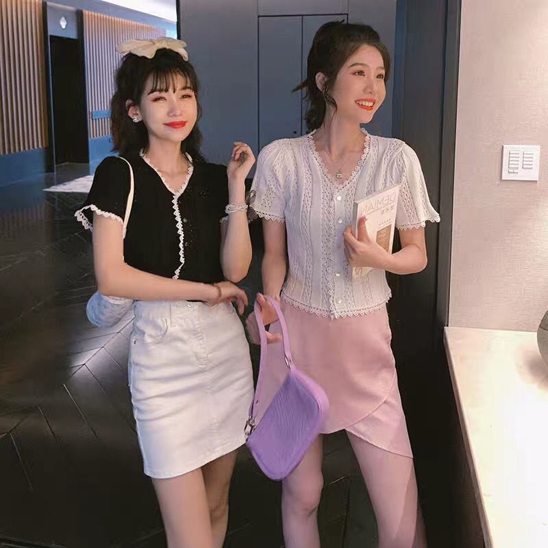 Áo Cardigan Dệt Kim Tay Ngắn Cổ Chữ V Thời Trang Dành Cho Nữ  tao bao