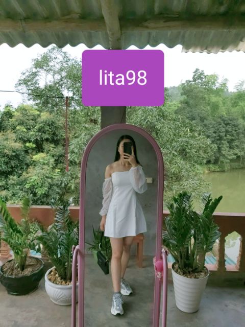 Váy trễ vai dự tiệc phối tay lưới siêu xinh kèm ảnh thật SẴN TRẮNG SIZE S, L | BigBuy360 - bigbuy360.vn