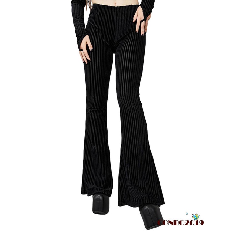 HGM-Woman´s Sexy Bell-bottomed Long Pants, High Waist Elastic Casual Suede Ribbed Loose Trousers