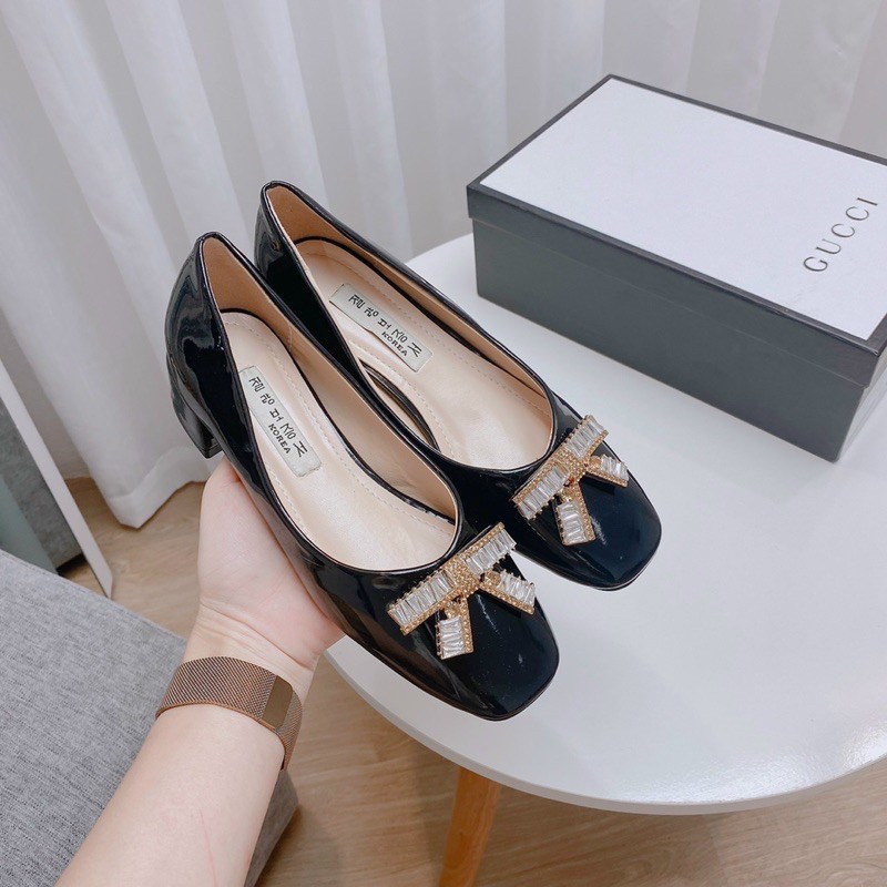 GIÀY BÚP BÊ ĐÍNH NƠ MŨI VUÔNG CÓ GÓT SIÊU XINH