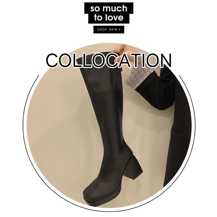 Giày boot nữ đế vuông cao cổ tròn cá tính Bốt nữ đế mũi vuông cao phong cách Hàn Quốc| M17T