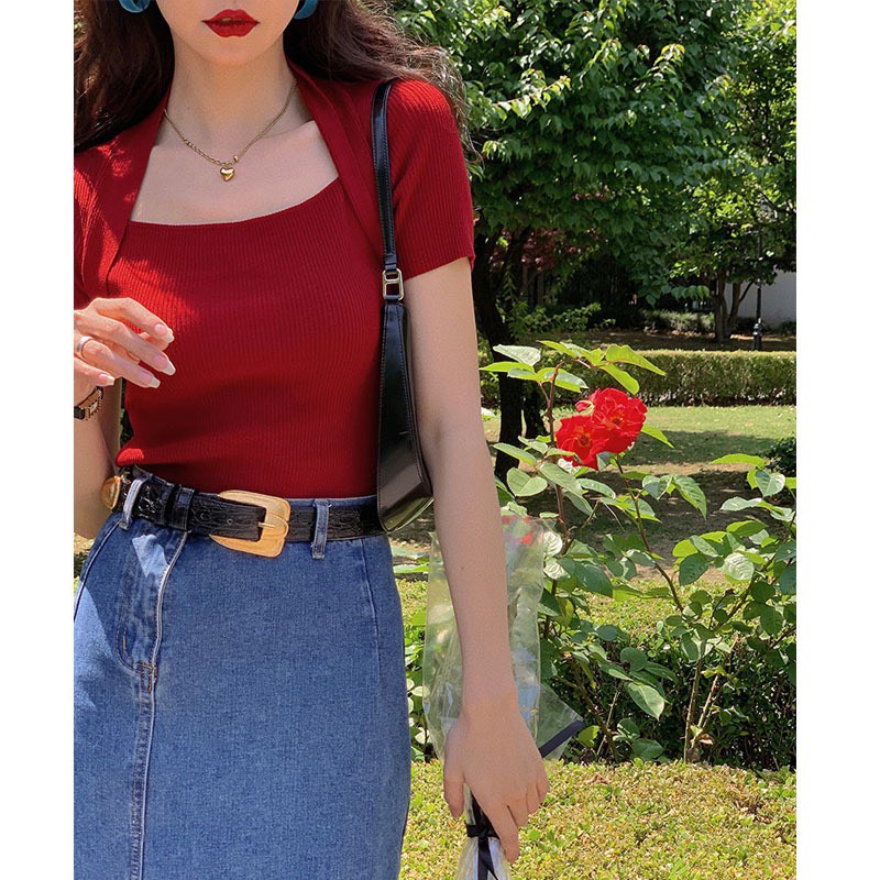 [HOTTREND] Áo Len Mỏng Cổ Vuông Đơn Giản Đi học Đi Chơi Dễ Mặc Dễ Phối_Ôm Dáng Cực Quyến Rũ