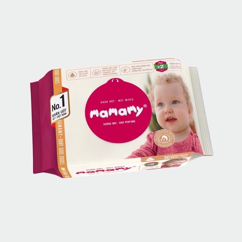 COMBO 10 GÓI KHĂN ƯỚT MAMAMY 30 TỜ KHÔNG MÙI