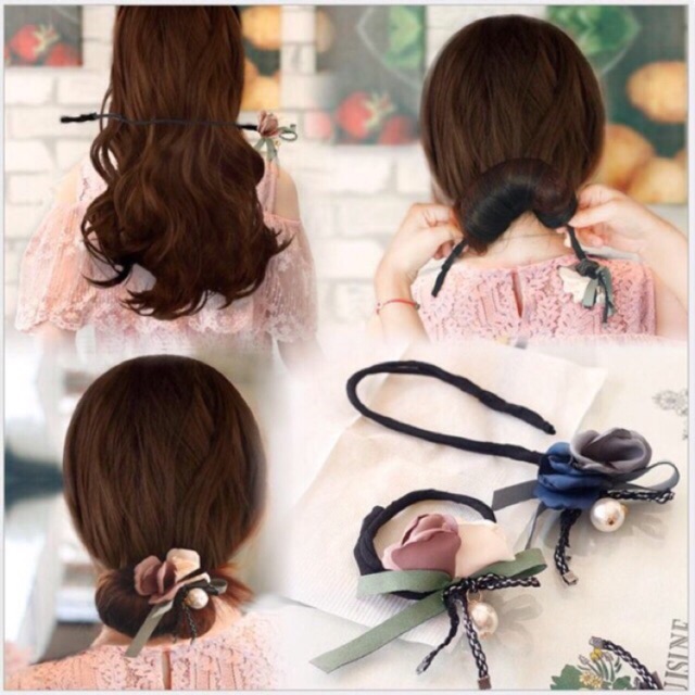 3 thanh búi tóc magic hình hoa gắn hạt trai
