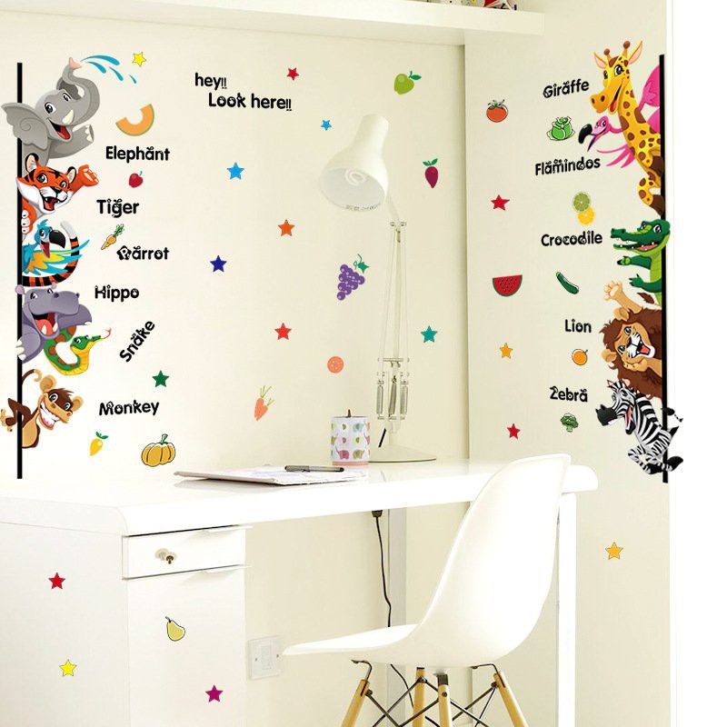 Tranh decal dán tường ĐỘNG VẬT TIẾNG ANH cho bé - Decal dán tường️