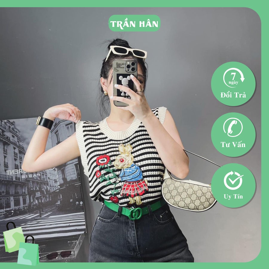 Áo lưới nữ sát nách dáng croptop thêu thỏ năng động cá tinhI Trần hân Shop 1006268