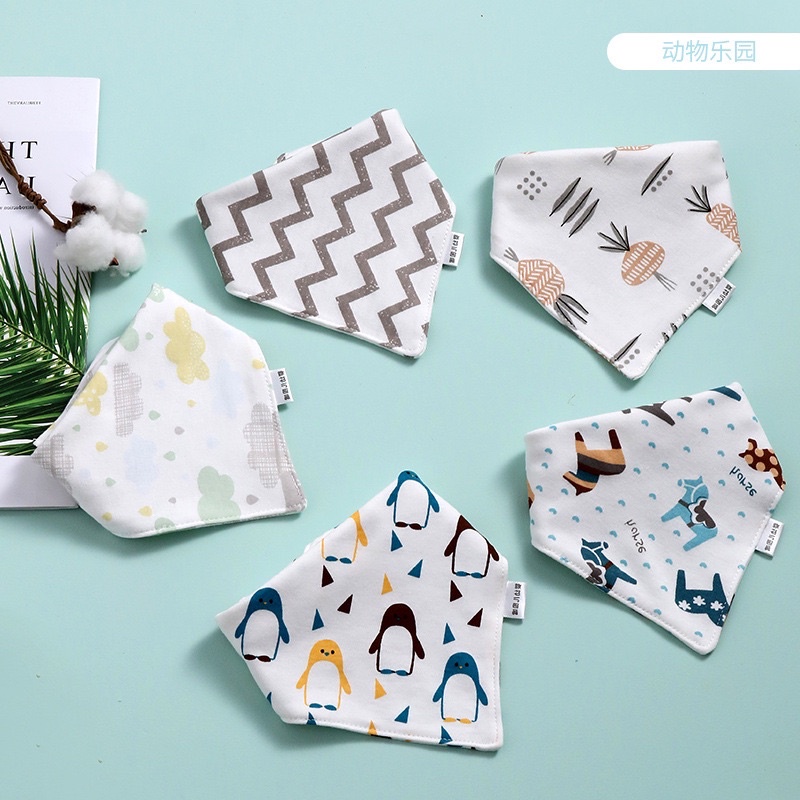 BooBoo Baby - Set 5 khăn yếm tam giác cotton giữ ấm cổ nhiều mẫu xinh yêu cho bé