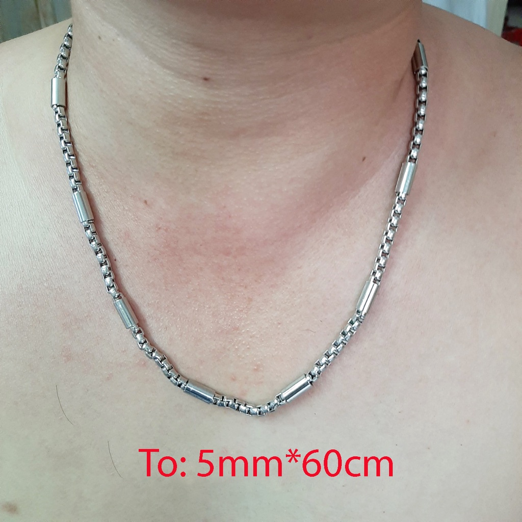 Dây chuyền inox kiểu ống trúc bọc khoen trơn 4 ly, 5 ly trắng sáng đẹp, không đen, hợp thời trang