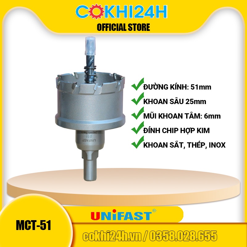 Mũi khoét 51mm Unifast MCT-51 hợp kim [ Phi 51 ]