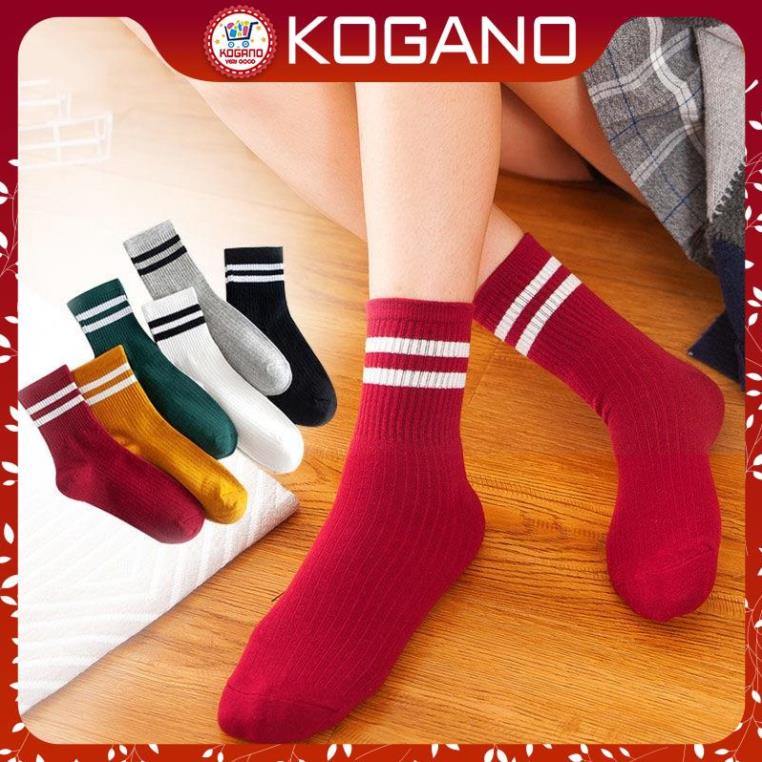 Tất vớ nữ cổ cao KOGANO tất nữ cổ cao co giãn đi giày thể thao chạy bộ, gym, yoga đa năng viền kẻ FAS-001315