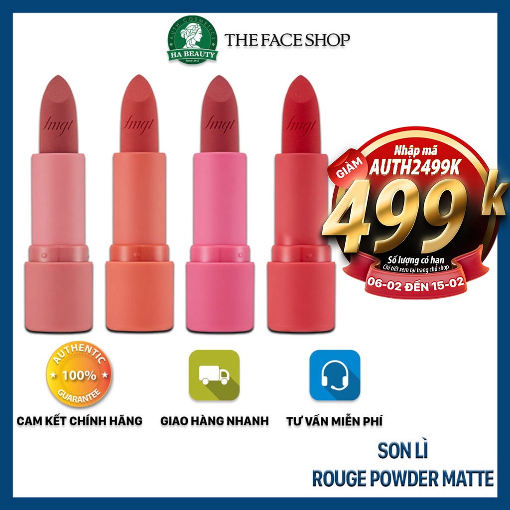 Son lì dưỡng siêu mịn có nhiều màu trẻ trung sang trọng môi quyến rũ The Face Shop fmgt Rouge Powder Matte 3.2g