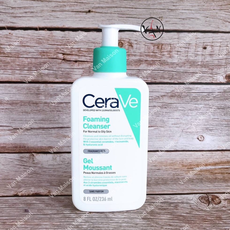 Sữa rửa mặt cerave dạng gel nhẹ dịu dành cho da thường da dầu da mụn da khô da nhạy cảm 236ml 473ml - phiên bản Pháp